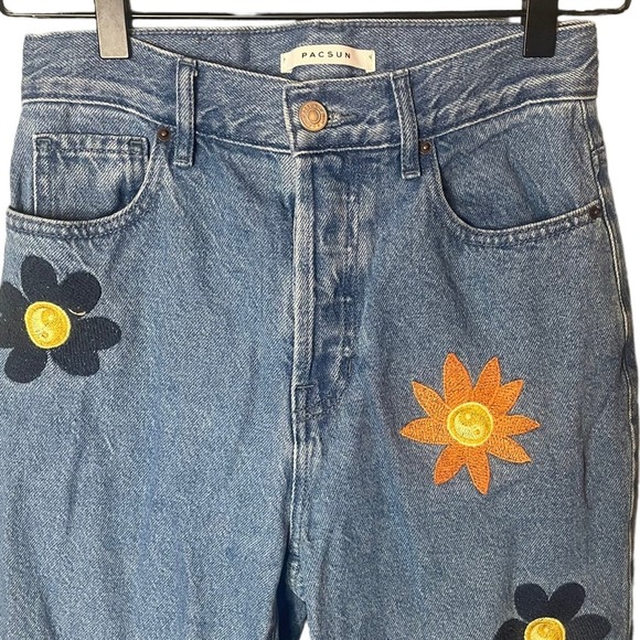Pacsun Women’s Eco Flower Embroidered High Rise Straight Jeans Size 24 - Picture 3 of 6